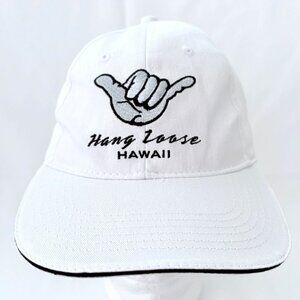 Hang Loose Hawaii Embroidered White Adjustable Strapback Baseball Cap Hat